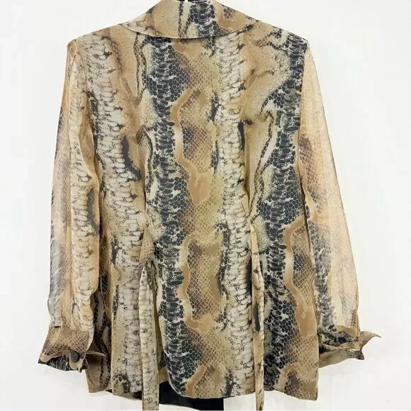 New York Extremes Black Taupe Snake Print Double Breasted Sheer Sleeve Blazer - Picture 13 of 16